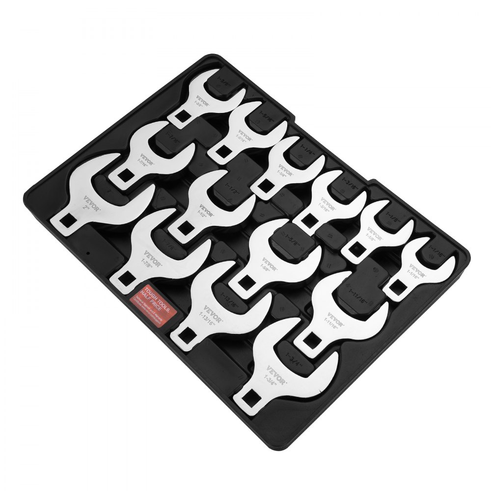 VEVOR Crowfoot Wrench Set, 1/2-inch Drive, 14-Piece, SAE (1-1/16 inch - 2 inch), Crowfoot Wrench Set with Storage Tray, 40CR Material with Laser-Engraved Size Markings, for Mechanical Maintenance