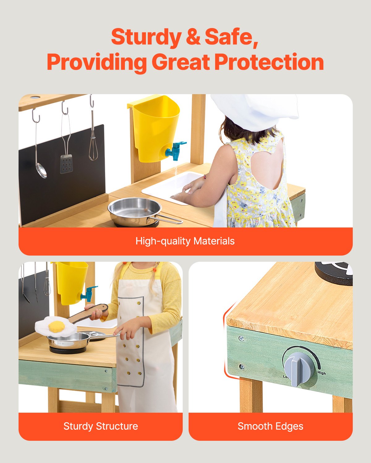 VEVOR Cucina di Fango per Bambini, Larghezza 762 mm Set da Cucina Giocattolo in Legno, Set da Gioco per Negozio di Alimentari per Bambini all'Aperto, Cucina da Gioco con Fioriera, Fornelli, Serbatoio