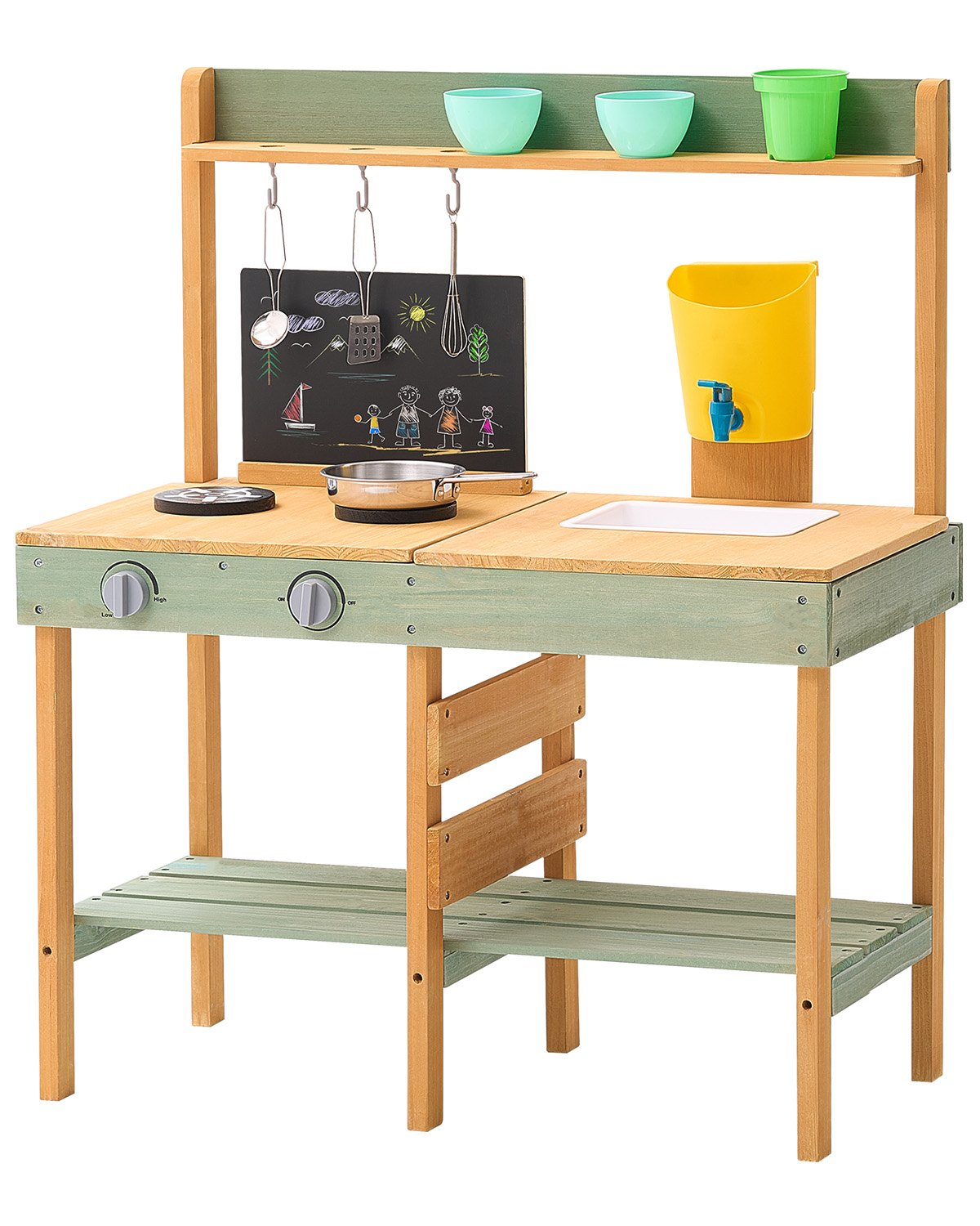 VEVOR Cucina di Fango per Bambini, Larghezza 762 mm Set da Cucina Giocattolo in Legno, Set da Gioco per Negozio di Alimentari per Bambini all'Aperto, Cucina da Gioco con Fioriera, Fornelli, Serbatoio
