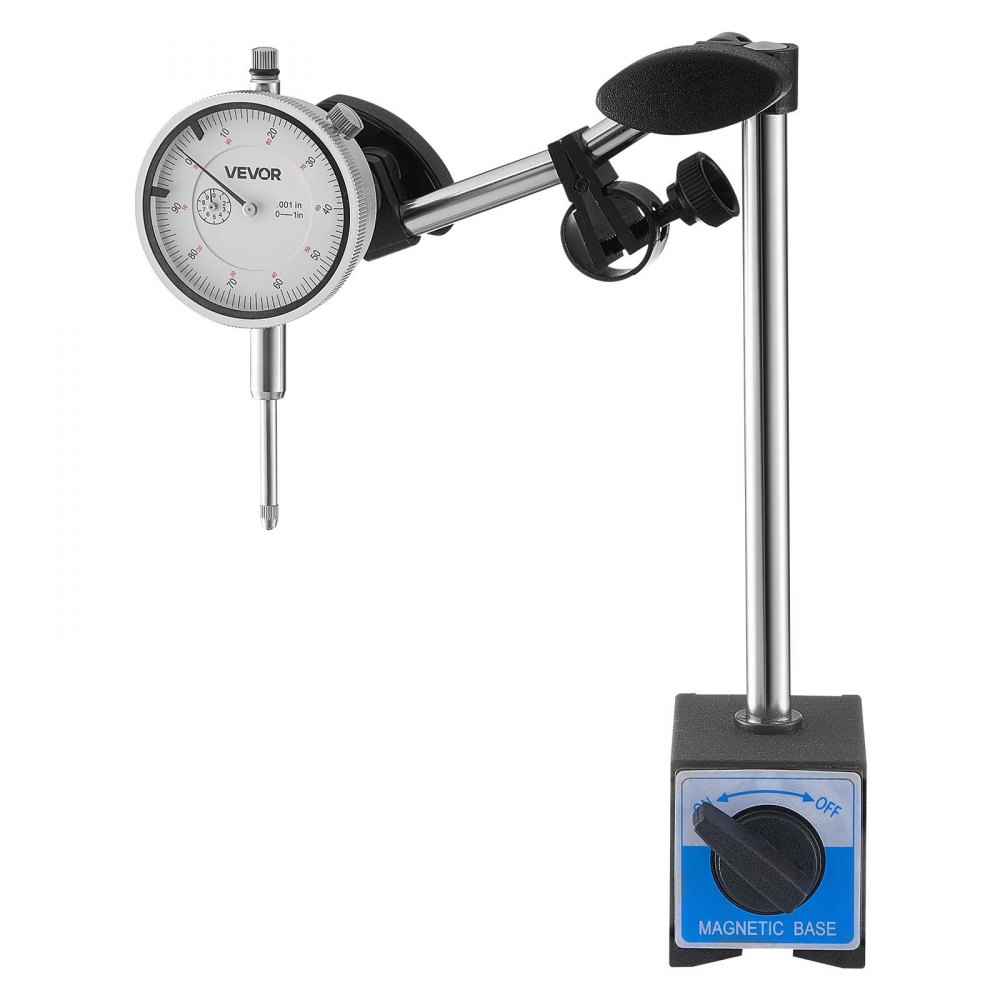 VEVOR Indicatore di Prova a Quadrante con Supporto a 2 Asta e Custodia, Precisione 0,03 mm, Intervallo 0-25,4 mm, Braccio Regolabile Aste di Centraggio non Magnetiche, Impostazione della Macchina