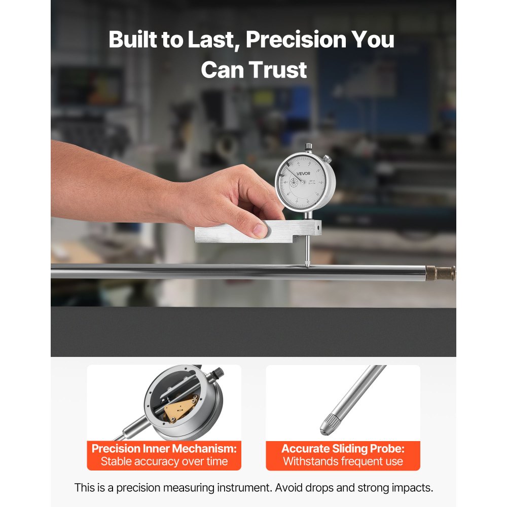 VEVOR Indicatore di Prova a Quadrante con Base in Metallo, Precisione 0,03 mm, Intervallo 0-25,4 mm, Quadrante Grande di Facile Lettura, per Misurazione di Aree Ristrette, Ispezione Industriale