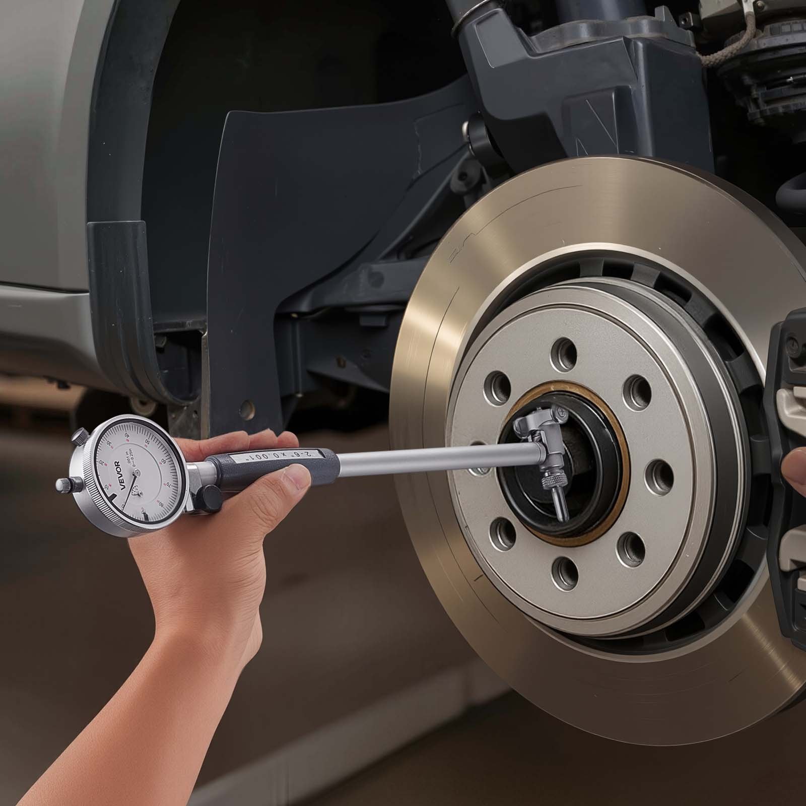 VEVOR Indicatore di Prova a Quadrante e Calibro per Alesaggio, Precisione di 0,03 mm, Gamma di Alesaggio da 50,8 a 152,4 mm con Asta, Custodia, Incudini per Misurazioni di Lavorazioni Industriali
