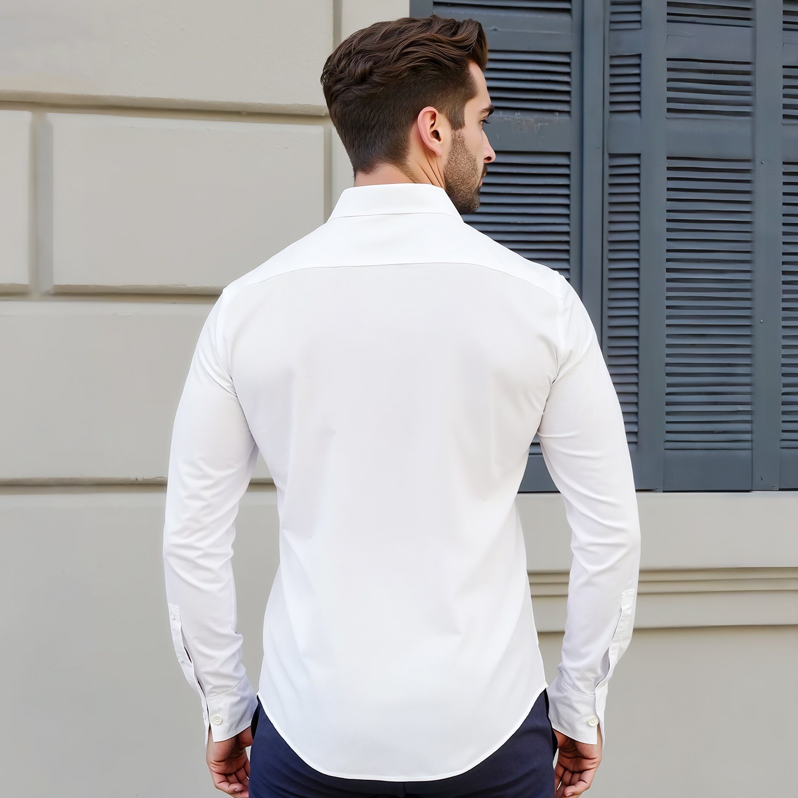 VEVOR Camicia da Uomo con Bottoni, a Maniche Lunghe Antipiega con Bottoni, Vestibilità, in Tessuto Morbido ed Elasticizzato per Abbigliamento Casual o Formale da Lavoro, Bianco Taglia M