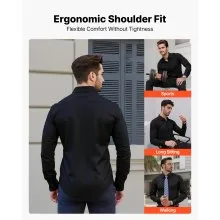 VEVOR Camicia da Uomo con Bottoni, a Maniche Lunghe Antipiega con Bottoni, Vestibilità, in Tessuto Morbido ed Elasticizzato per Abbigliamento Casual o Formale da Lavoro, Matrimonio, Nero Taglia L