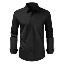 VEVOR Camicia da Uomo con Bottoni, a Maniche Lunghe Antipiega con Bottoni, Vestibilità, in Tessuto Morbido ed Elasticizzato per Abbigliamento Casual o Formale da Lavoro, Matrimonio, Nero Taglia L