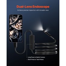 VEVOR Telecamera Endoscopica HD 1920P Doppia Lente Cavo Serpente 3 m Ispezione