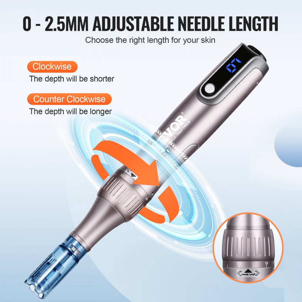 VEVOR Penna Microneedling Elettrica M8S 6 Velocità 12 Aghi di Bellezza