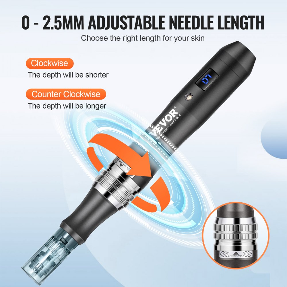 VEVOR Professional Microneedling Pen, Electric Derma Pen with 3 PCS * 16-Pin + 3 PCS * 36-Pin Disposable Cartridges, 6-Speed Dermapen Beauty Device with LCD Display and 0-2.5 mm Adjustable Needle Length