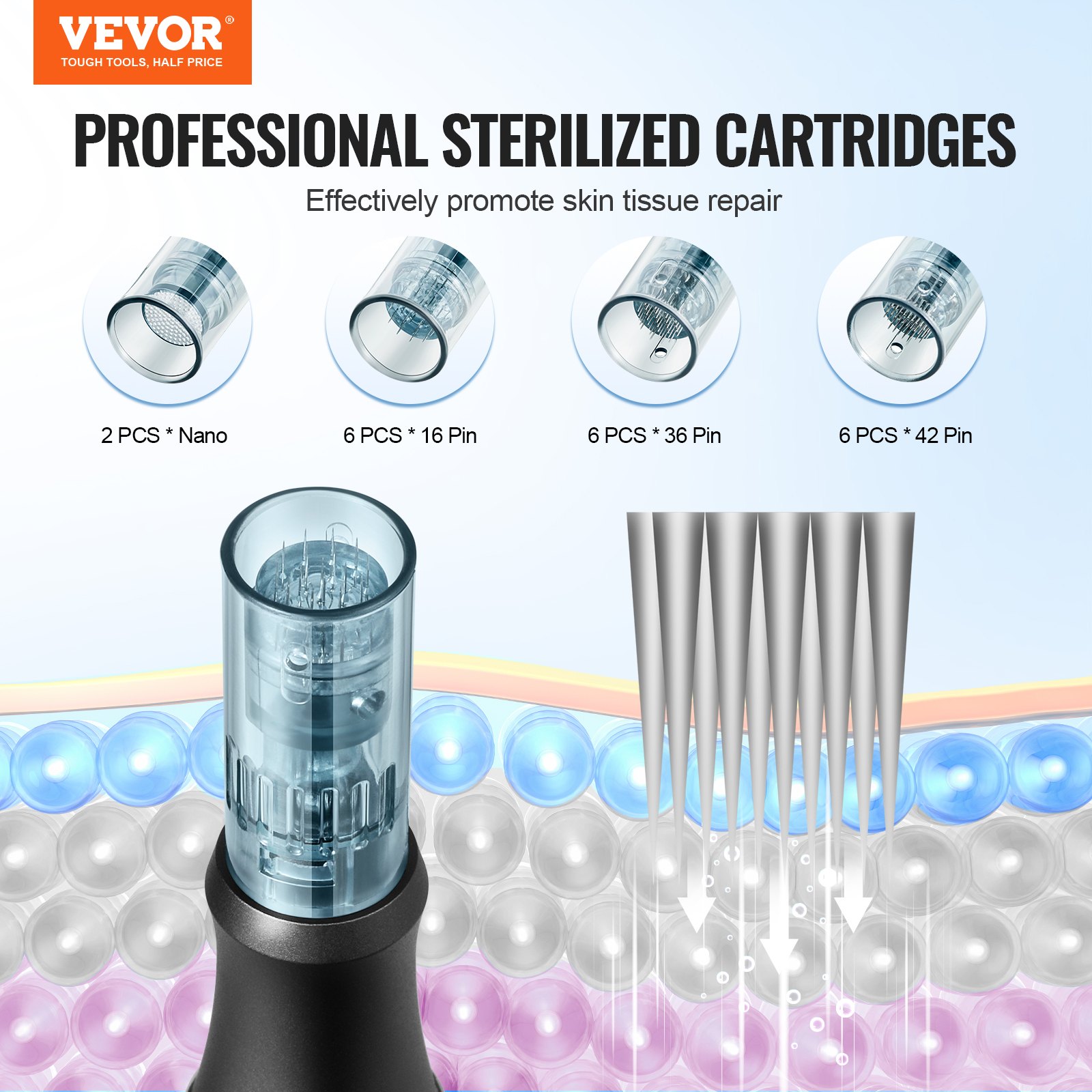VEVOR Penna per Microneedling Facciale 20 Aghi Monouso, Penna Derma Elettrica 6 Velocità Variabile Dispositivo di Bellezza Dermapen con Lunghezza Ago Regolabile 0-2,5 mm, Display LCD