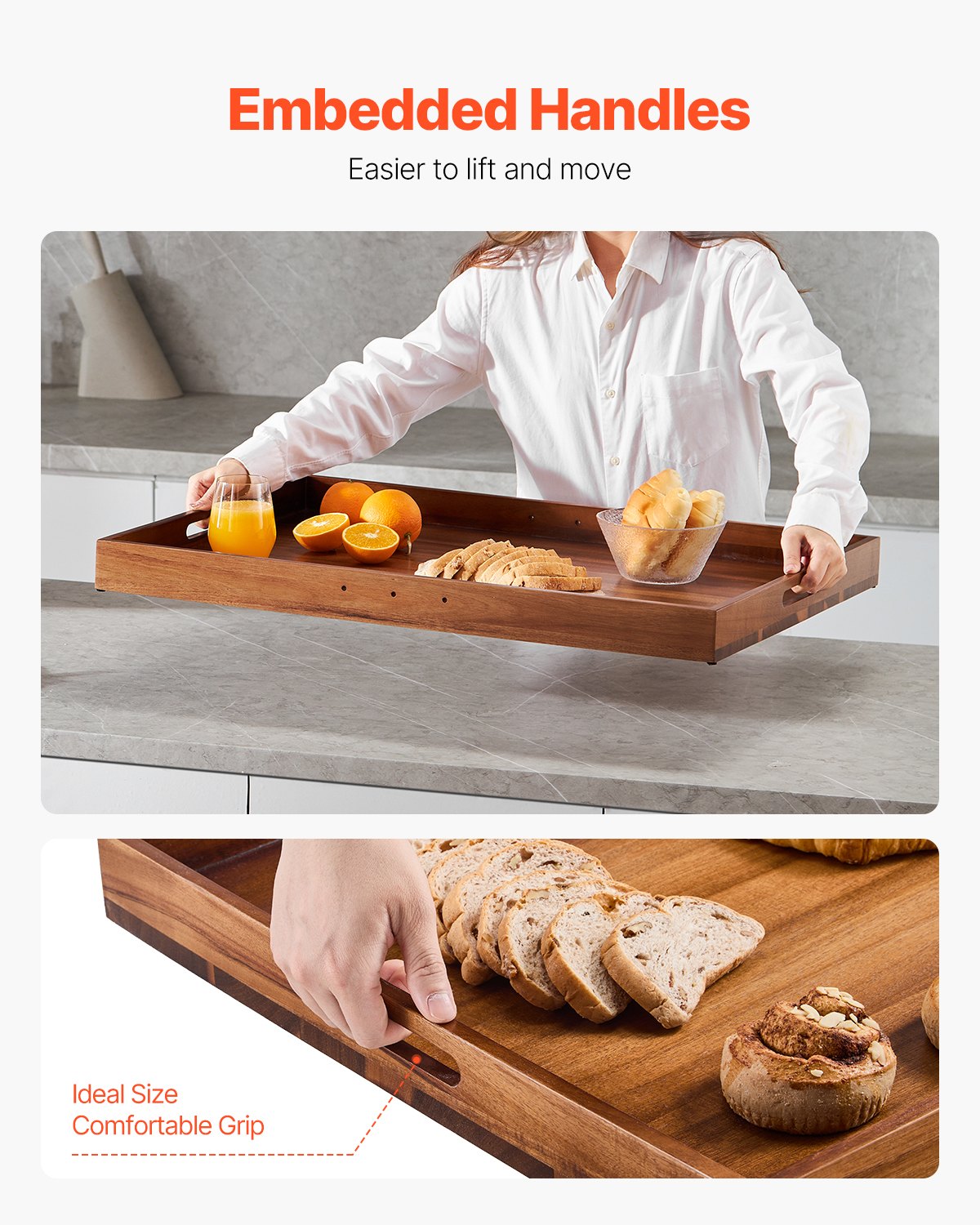 VEVOR Pasta Board Stove Cover, Hob Cover for Gas Burners and Electric Stoves, Acacia Wood Hob Cover with Integrated Handles, Kitchen Sink Cover for Work Surface and Tray