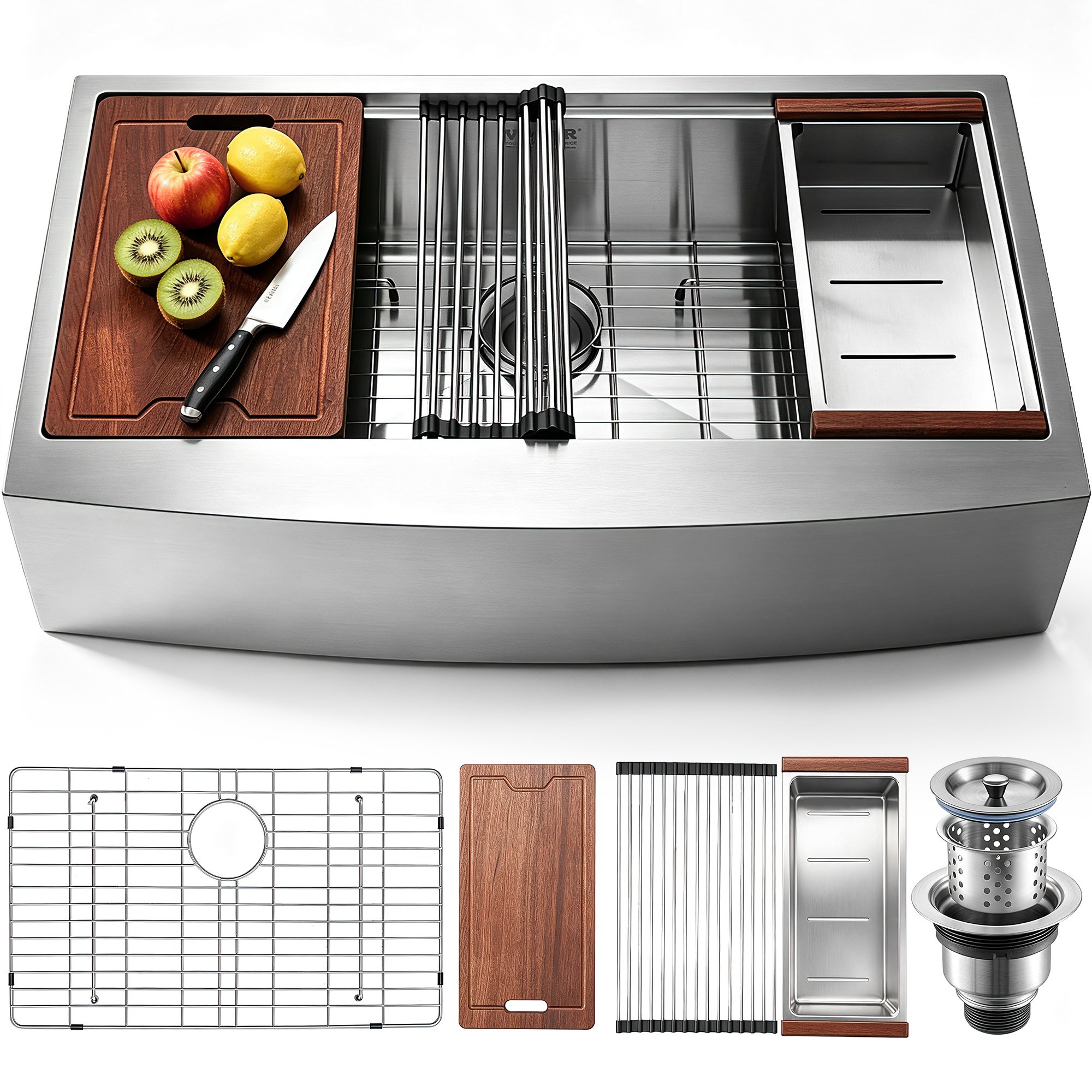 VEVOR Lavello da Cucina Lavello da Incasso, Lavello Sottopiano in Acciaio Inox 304 Vasca Singola con Tagliere Scolapiatti Filtro Uso Domestica 84x56x23 cm, Lavello da Cucina Incasso con Scolapiatti