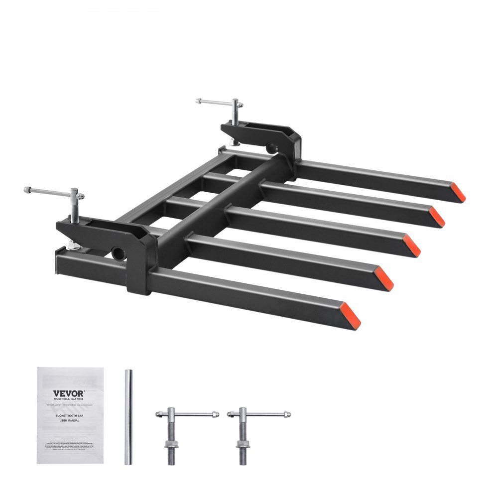 VEVOR pallet fork with 48" bucket, 1200 kg load capacity, clamping device for pallet fork bucket attachments for collecting fallen branches, debris or garden waste