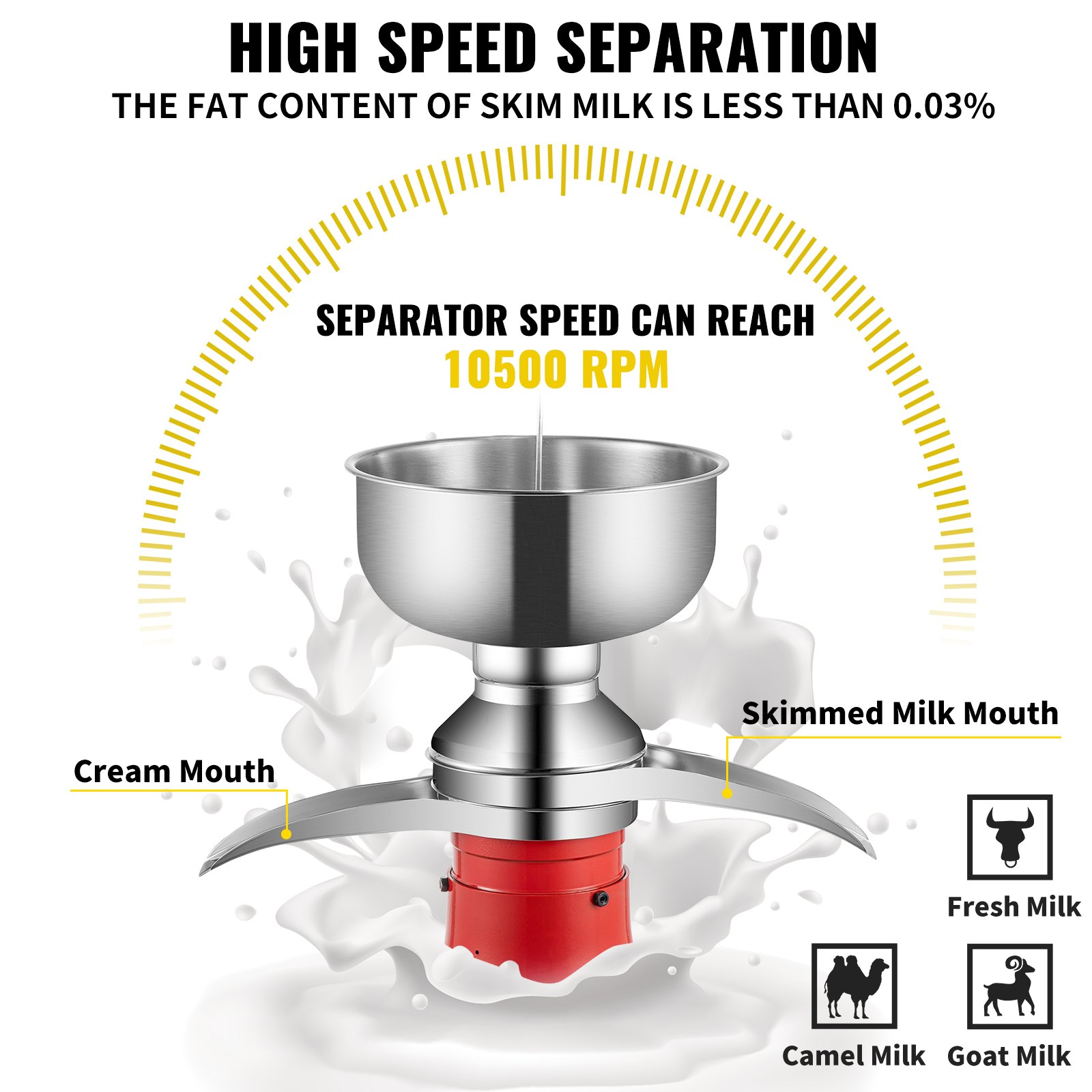 Vevor 30 W Separatore Centrifugo Del Latte Elettrico Per Panna 49 X 43,2 X 23 Cm