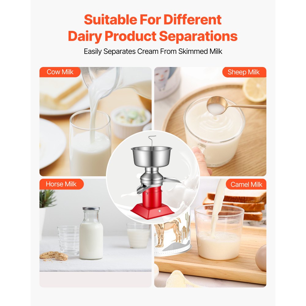 VEVOR Electric Milk Cream Separator, 60L/H Output 10500RPM Milk Cream Centrifugal Separator, 304 Stainless Steel Goat Cow Milk Skimmer Separating Machine with 4.5L Bowl Capacity (40W, 100-240V)