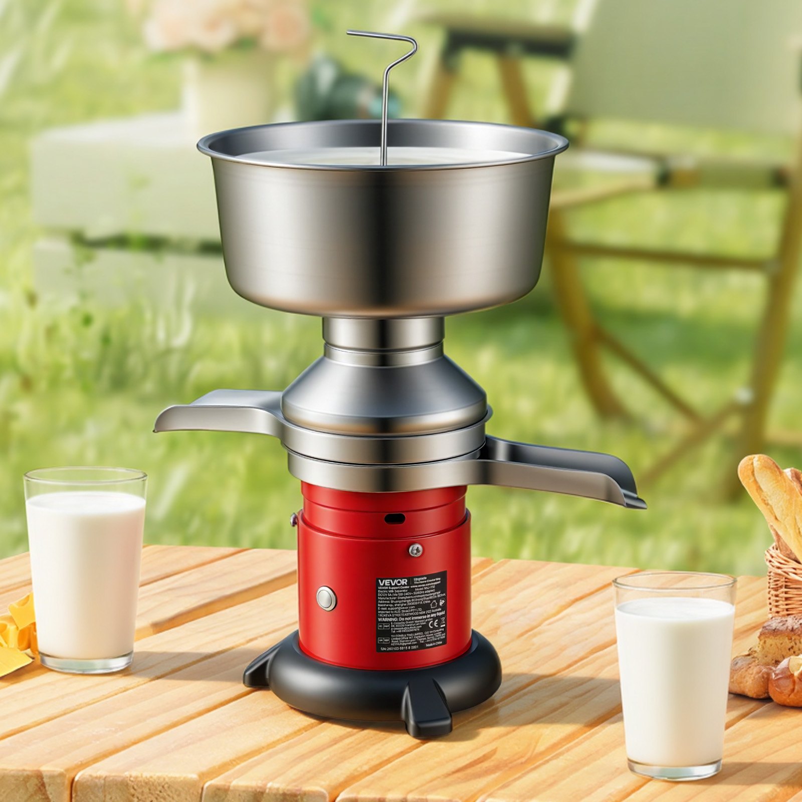 VEVOR Separatore di Latte Elettrico 40 W, Separatore di Latte da 60L/h con Base Rotondo Controllo a Pulsante, Macchina per Separazione di Latte 10500 giri/min, Centrifuga per Latte in Acciaio Inox 304