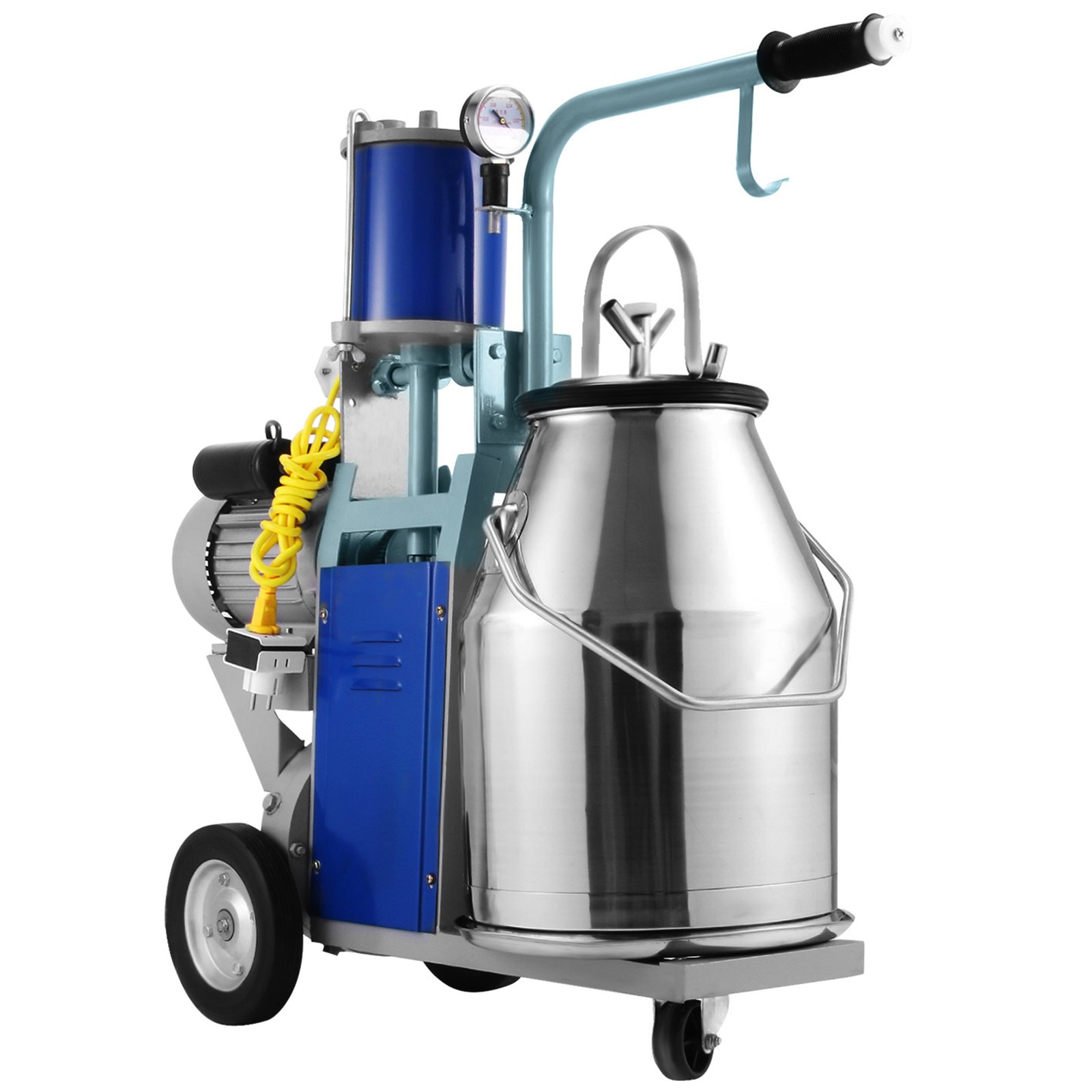 VEVOR Mungitrice 25L, Mungitrice in Acciaio Inossidabile 0,55 kw, Mungitrice Portatile Pompa per Vuoto 1440 giri / min, 10-12 Mucche / h, Mungitrice Elettrica con Volante e Doppi Manici