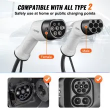 VEVOR Colonnine Ricarica Batterie Autotrazione Cavo Ricarica 5m Trifase 11KW per Veicoli Elettrici da Tipo 2 a Tipo 2