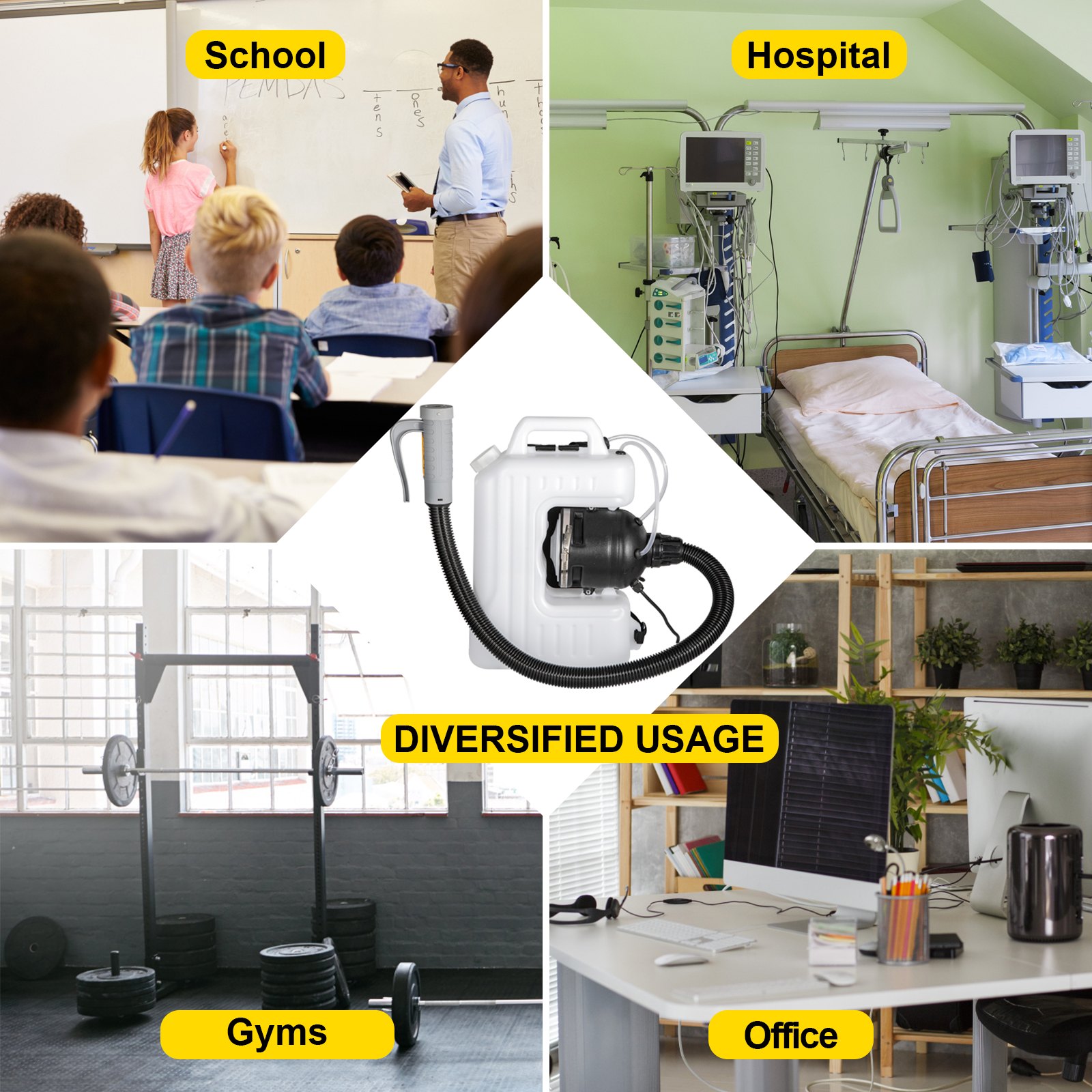 VEVOR Spruzzatore Elettrico a Zaino Capacità 10L Nebulizzatore a Spalla ULV Appannamento a Freddo 2200W a Colore Bianco, Spruzzatore per Hotel, Centri Commerciali, Ristoranti, Ospedali e Altri Luoghi