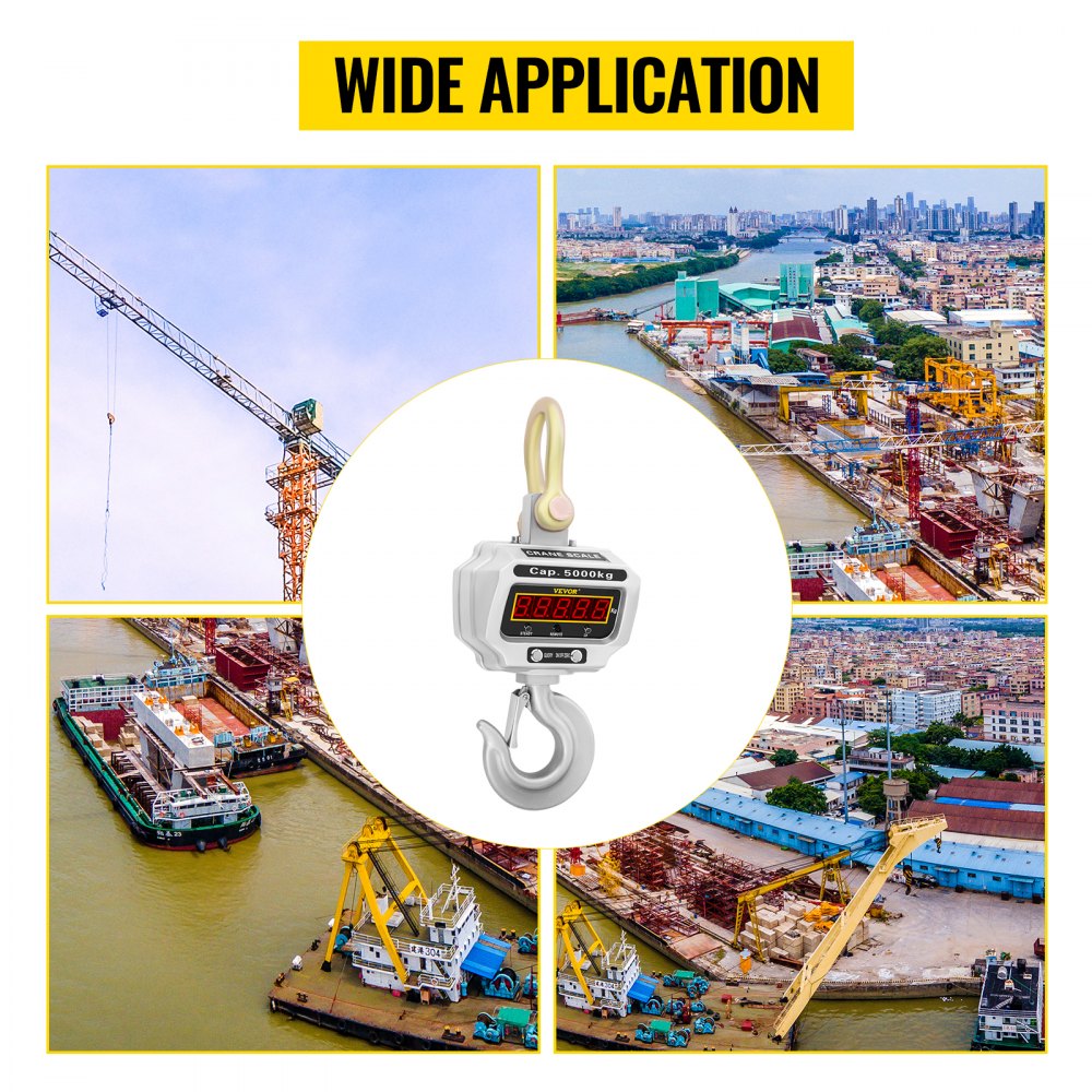 VEVOR Digital Wildlife Scale 5000 KG, Digital Hanging Scale with High Accuracy, Electronic Crane Scale, Digital Hanging Scale with Hook, Mini Portable Hanging Scale with LCD Display for Travel, Suitcases, Fishing