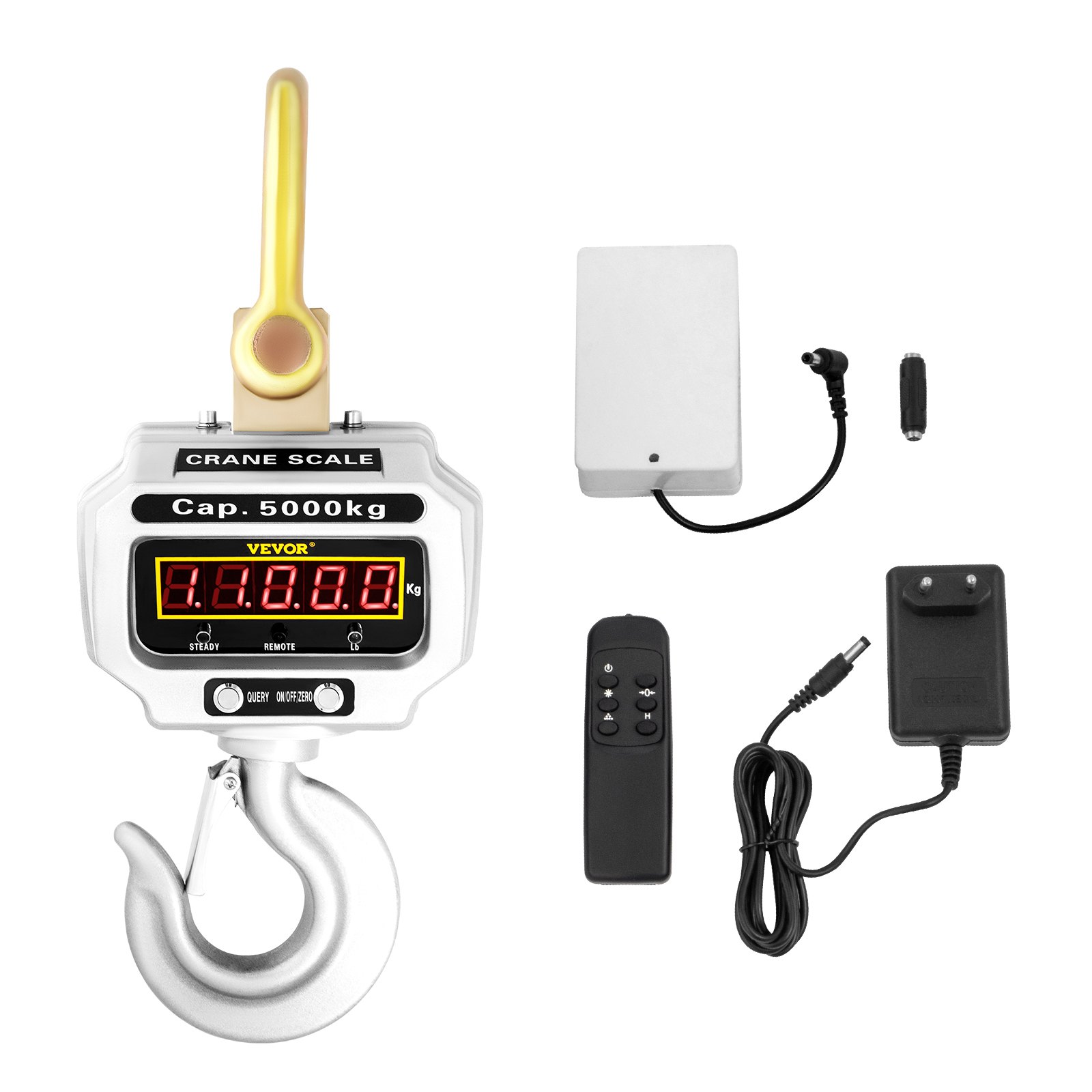 VEVOR Digital Wildlife Scale 5000 KG, Digital Hanging Scale with High Accuracy, Electronic Crane Scale, Digital Hanging Scale with Hook, Mini Portable Hanging Scale with LCD Display for Travel, Suitcases, Fishing