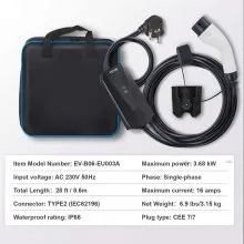 VEVOR Colonnine Ricarica Batterie Autotrazione Caricabatterie per Veicoli Elettrici Portatile Corrente Max 16A Monofase Tipo 2 Lunghezza Cavo 8,6m
