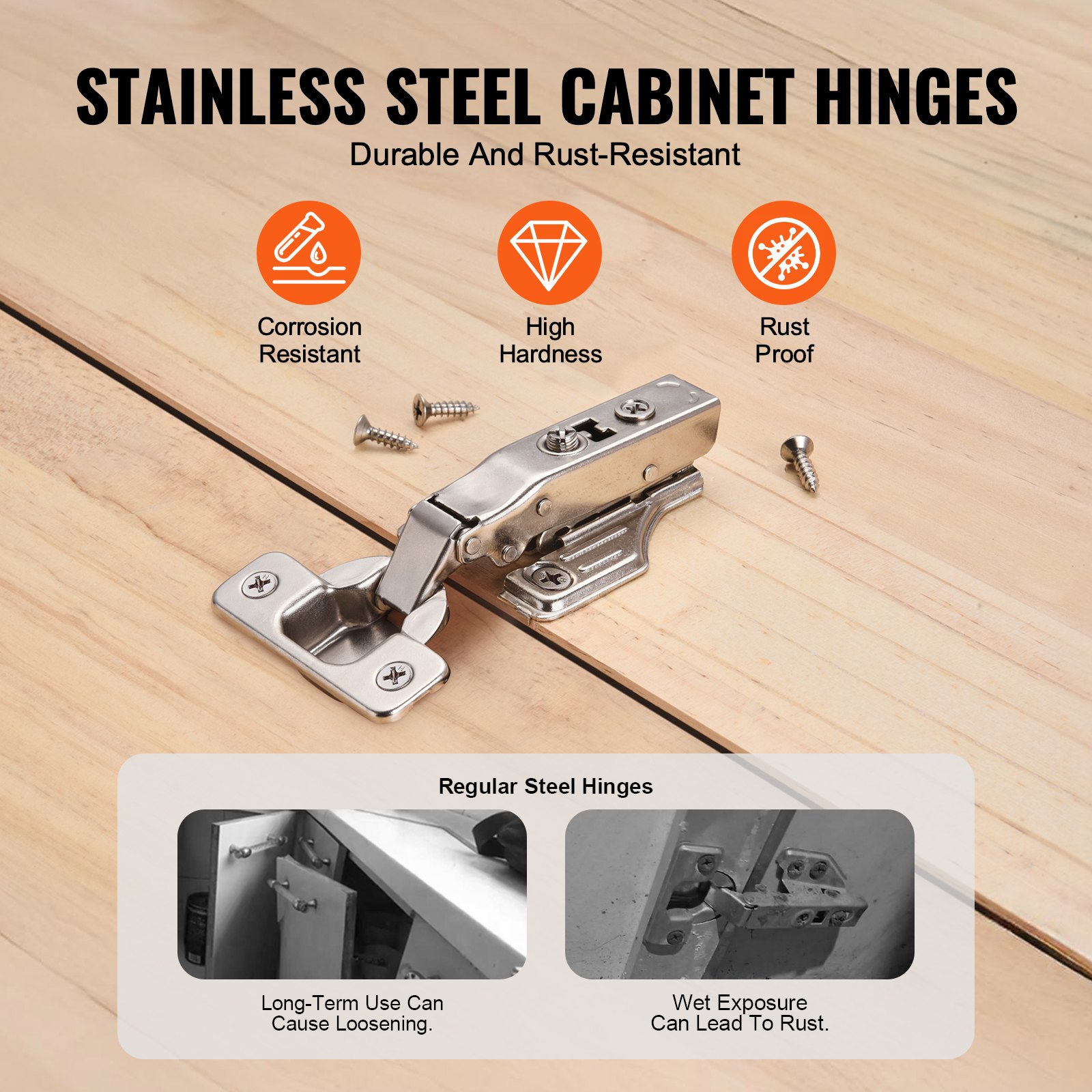 VEVOR Cabinet Door Hinges, Set of 40, Fully Surface Mounted Furniture Hinges, 100-Degree Opening Angle, Soft-Close, Hinges for Framed & Frameless Cabinet Types, with Mounting Screws, 115x62x28mm