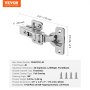 VEVOR Cabinet Hinges, Set of 40, Fully Surface Mounted Furniture Hinges, 100-Degree Opening Angle, Soft-Close, Concealed Door Hinges for Frameless Cabinets, with Mounting Screws, 115x62x25mm