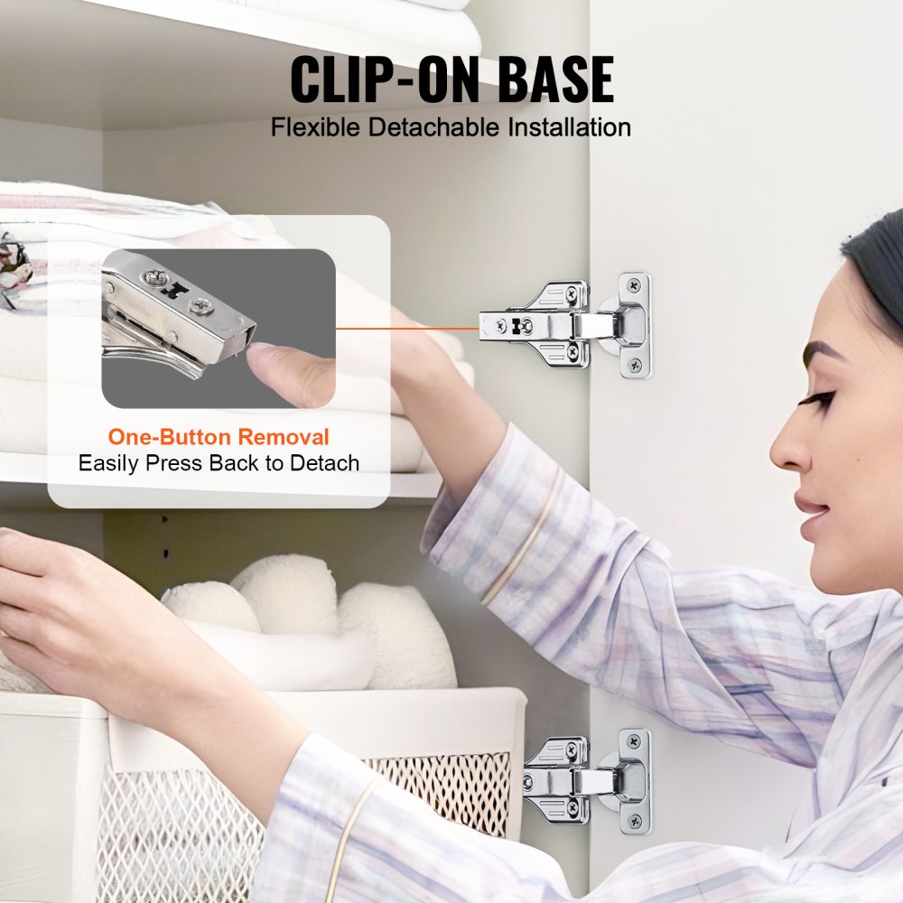 VEVOR Cabinet Hinges, Set of 50, Fully Surface Mounted Furniture Hinges, 100-Degree Opening Angle, Soft-Close, Concealed Cup Hinges for Frameless Cabinets, with Mounting Screws 115x62x28mm