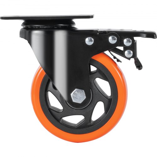 Set 4 Ruote Girevoli Industriali Da 5 Pollici Con Freni - Portata 1088 Kg, Poliuretano, Doppi Cuscinetti - 2