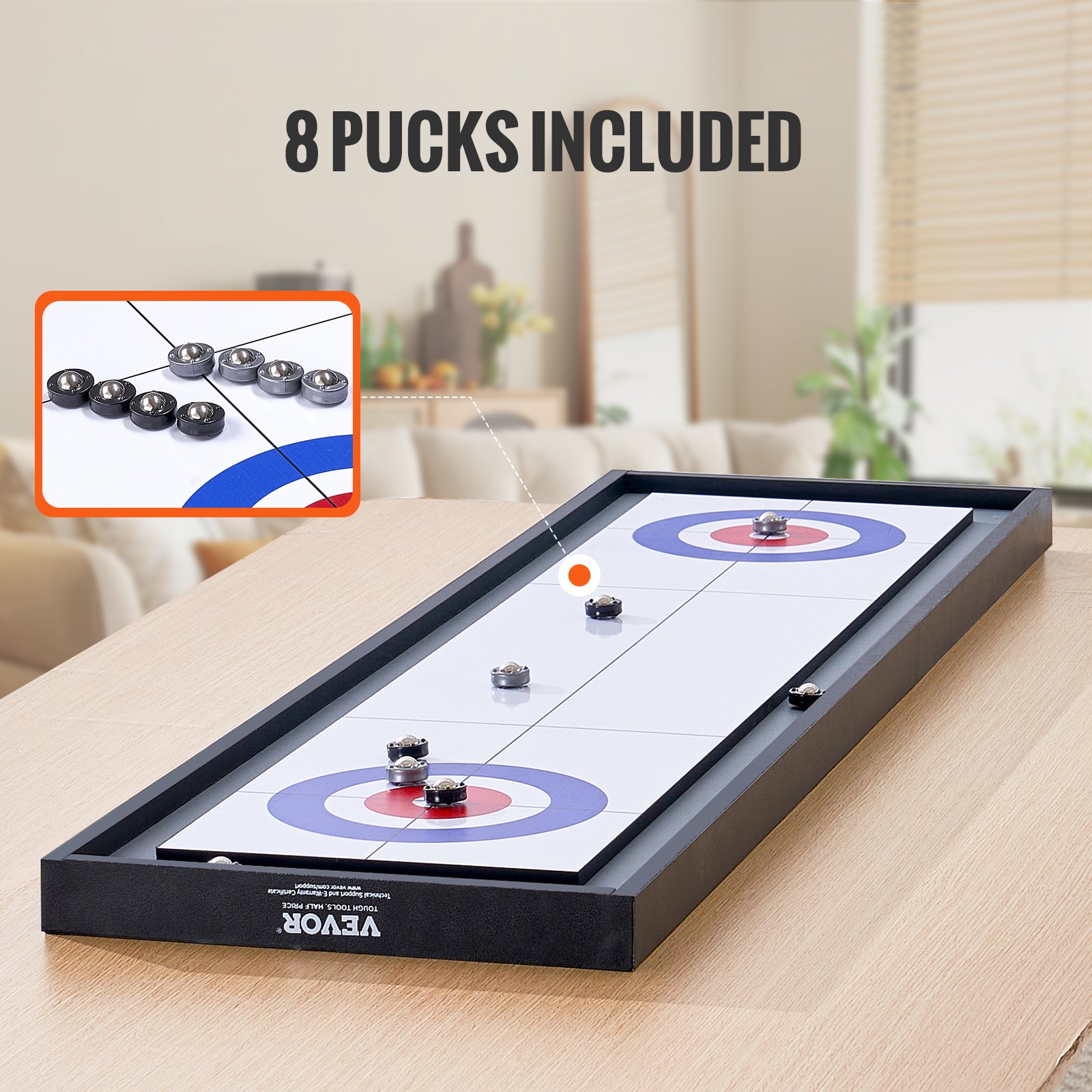 VEVOR Gioco da Tavolo Shuffleboard Curling 2 in 1, Set da Tavolo Portatile da 114 cm, Tavolo da Gioco Shuffleboard Due Lati con 8 Dischi Rotanti, Set da Gioco Combinato Shuffleboard Famiglia Feste