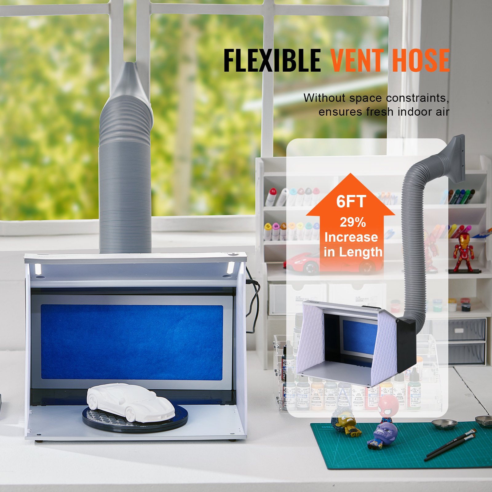 VEVOR Cabina di Verniciatura ad Aerografo 405x330 x 355 mm, Cabina di Verniciatura Portatile 5,2 m³/min, Cabina per Spruzzatura Vernice a Doppio Ventilatore Piattaforma Girevole per Modelli Fai-da-te