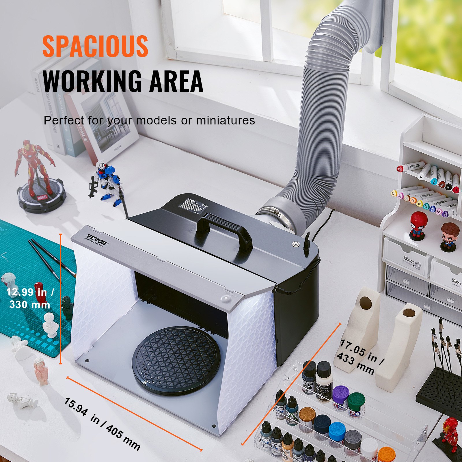 VEVOR Cabina di Verniciatura ad Aerografo 405x330 x 355 mm, Cabina di Verniciatura Portatile 5,2 m³/min, Cabina per Spruzzatura Vernice a Doppio Ventilatore Piattaforma Girevole per Modelli Fai-da-te