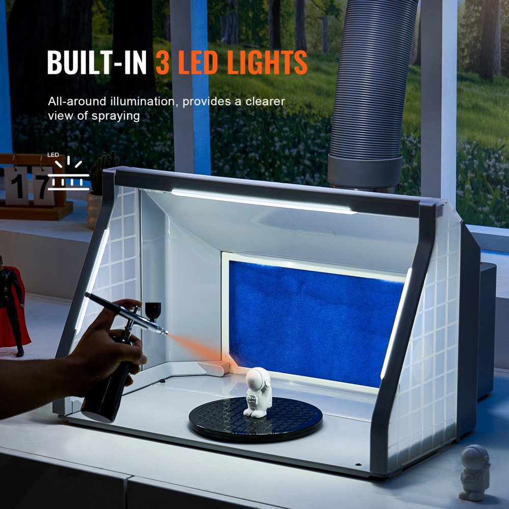 VEVOR Cabina di verniciatura per aerografo, Set cabina verniciatura per aerografo con doppia ventola, 9 m³/min, Luci a LED tubo prolunga scarico, per Dipingere modelli, Arte, Artigianato