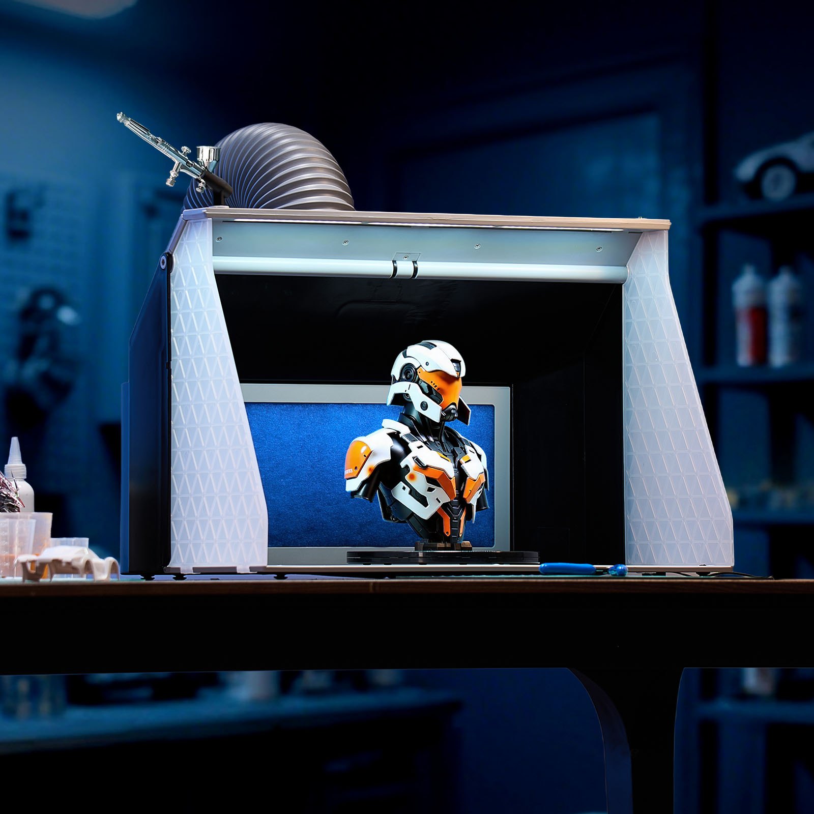 VEVOR Cabina di Verniciatura ad Aerografo, Doppia Ventola, 545 x 475 x 370 mm, Kit Cabina per Spruzzatura Vernice con 3 Luci a LED e Tubo di Prolunga per Scarico, per Dipingere Modelli, Arti