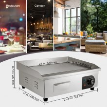 VEVOR Piastra Elettrica per Cottura Commerciale 3000W Superficie di Cottura 54 x 30cm, Piastra in Ferro per BBQ Cottura Evento all'Aperto Temperatura Controllata 50°C - 300°C Telaio in Acciaio Inox