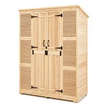VEVOR Capannone Portaoggetti per Esterni in Legno, Capannone Porta Attrezzi da Giardino con Tetto Impermeabile e Struttura in Metallo Doppie Oorte Ripiani e Pavimento, Capannone 1473x680x1980 mm