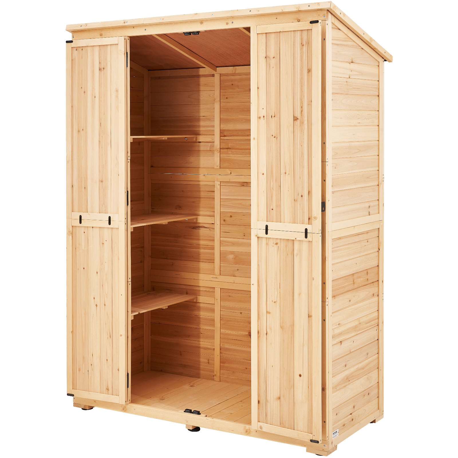 VEVOR Capannone Portaoggetti per Esterni in Legno, Capannone Porta Attrezzi da Giardino con Tetto Impermeabile e Struttura in Metallo Doppie Oorte Ripiani e Pavimento, Capannone 1473x680x1980 mm
