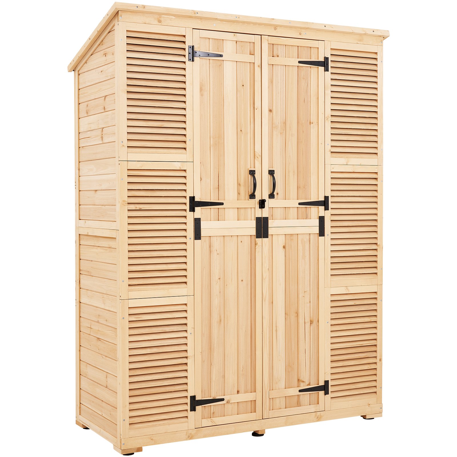 VEVOR Capannone Portaoggetti per Esterni in Legno, Capannone Porta Attrezzi da Giardino con Tetto Impermeabile e Struttura in Metallo Doppie Oorte Ripiani e Pavimento, Capannone 1473x680x1980 mm