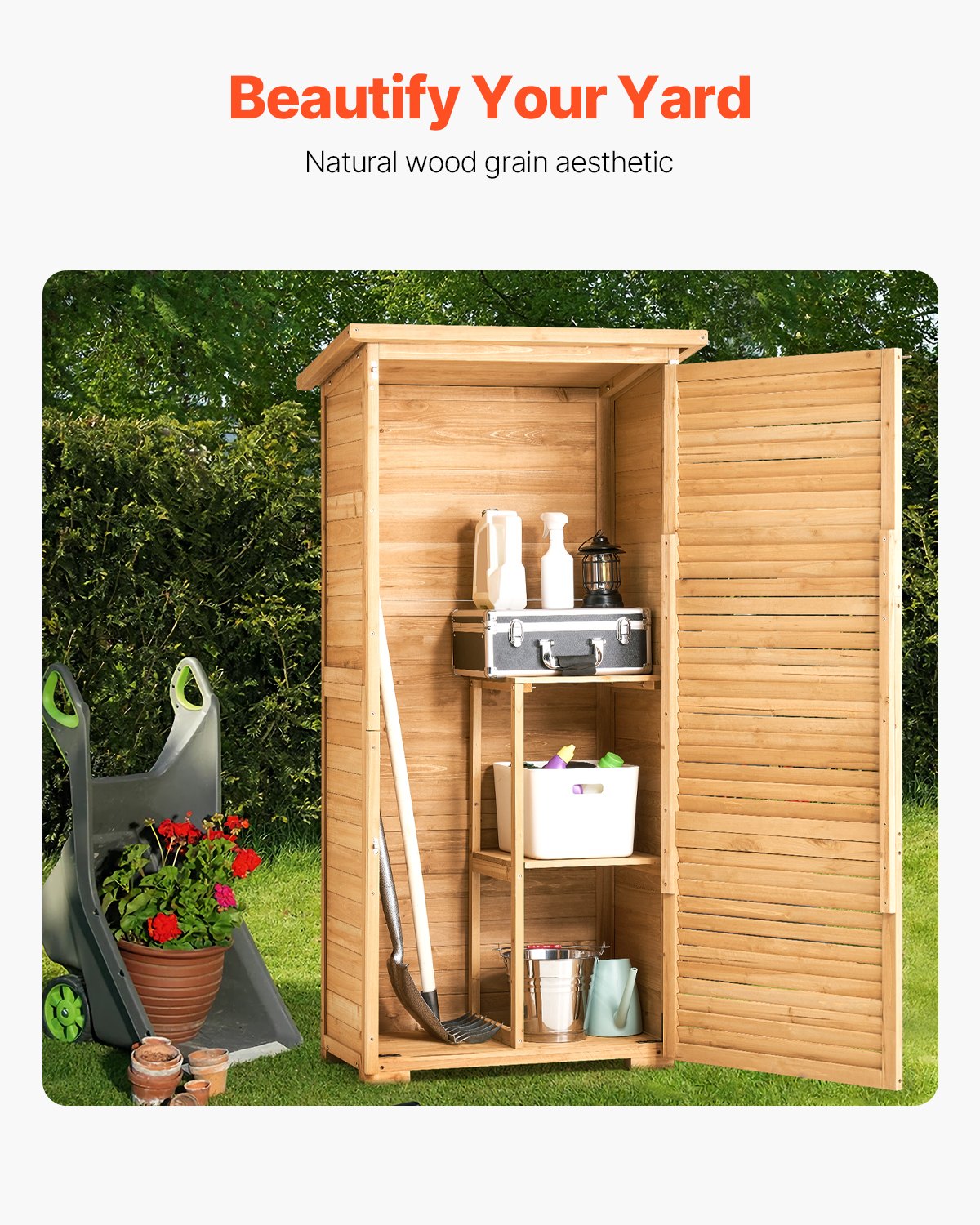 VEVOR garden shed 800 x 500 x 1620 mm, large tool shed, storage cabinet with metal frame, shelves, floor, waterproof storage cabinet for patio, yard, lawn, garden, garden cabinet