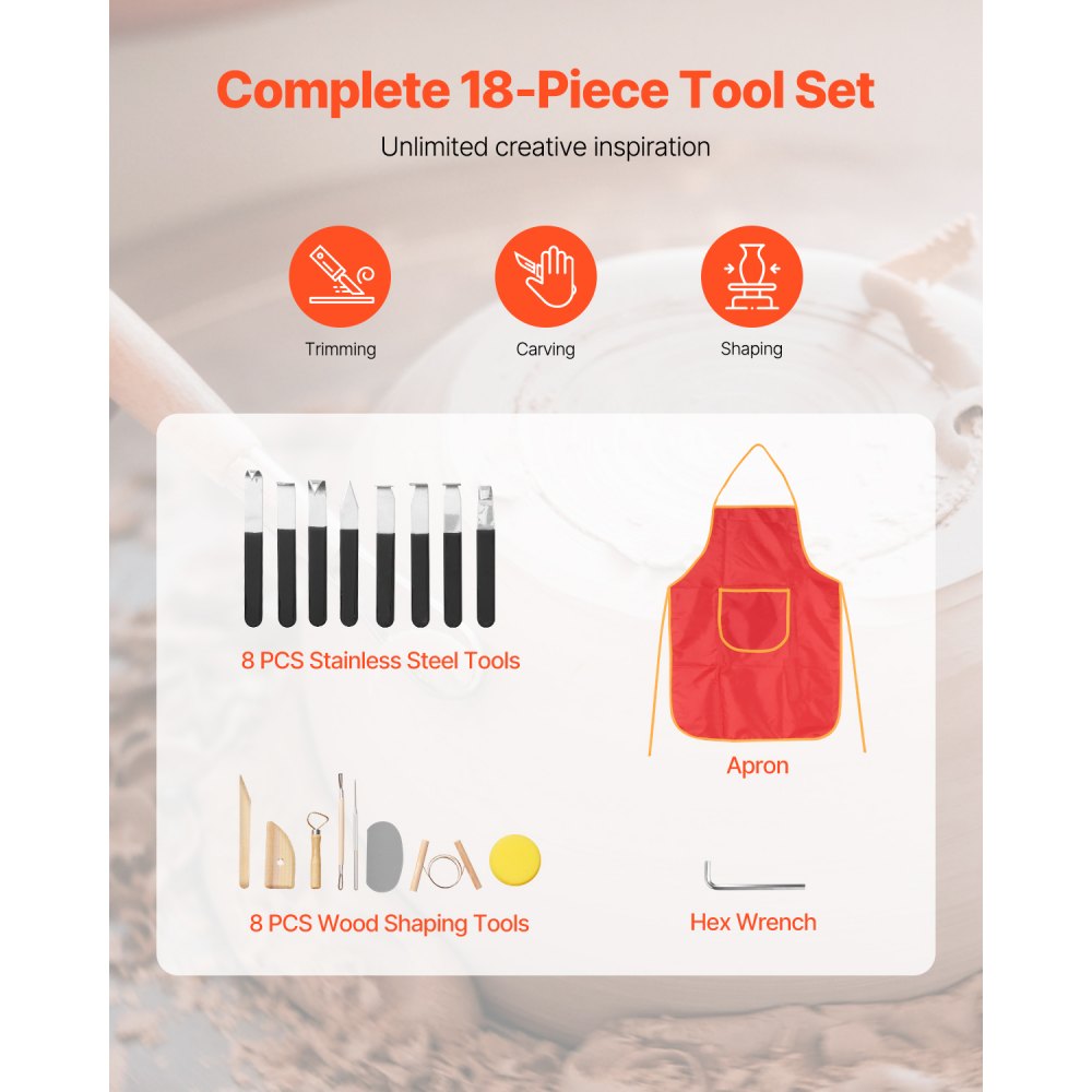 VEVOR Tornio per Ceramica, Macchina per la Formatura di Ruote in Ceramica da 28 cm, Velocità Regolabile da 60 a 300 giri/min, Pedale, Gamba di Sollevamento Regolabile, Vasca Rimovibile, Bianco