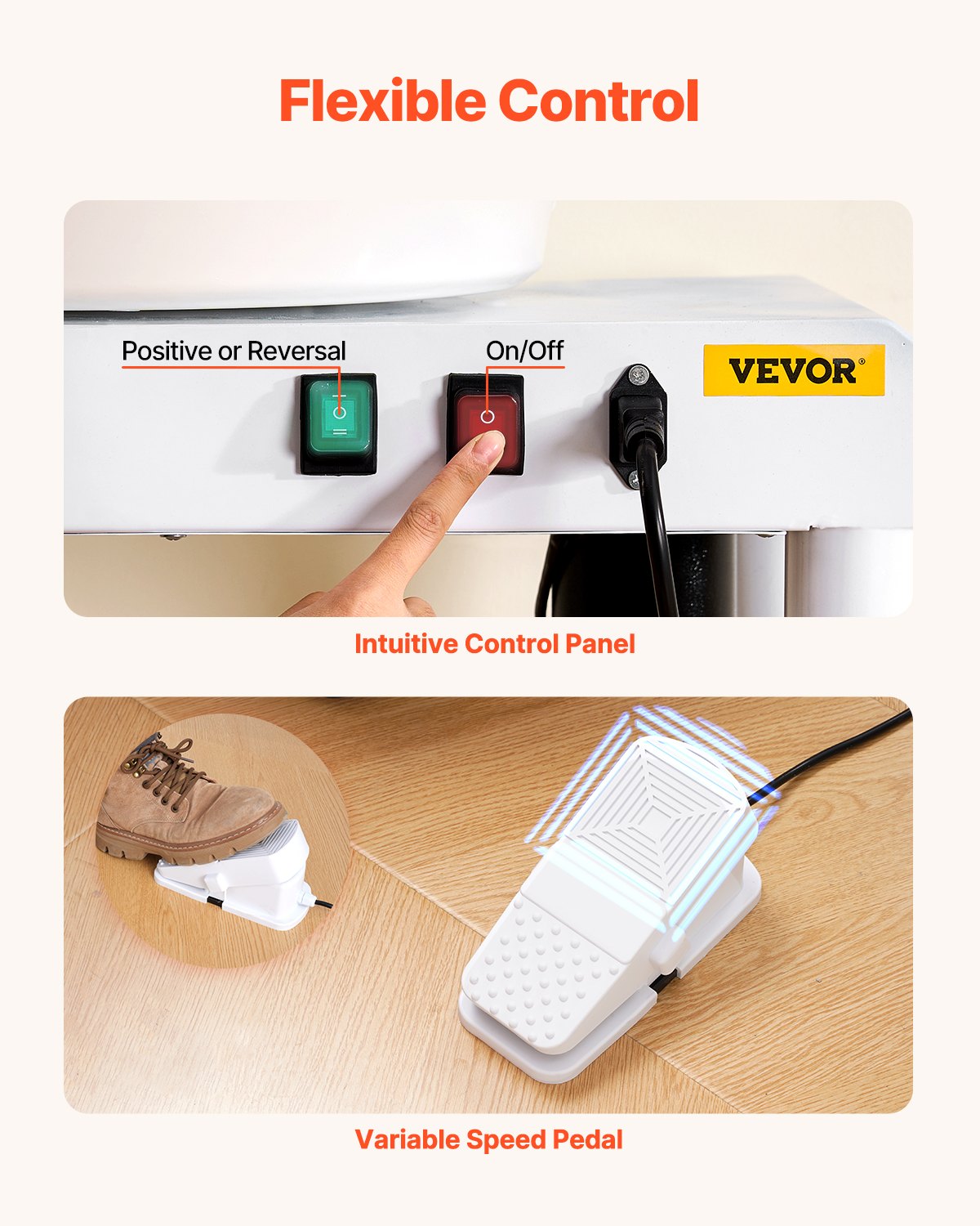 VEVOR Tornio per Ceramica, Macchina per la Formatura di Ruote in Ceramica da 28 cm, Velocità Regolabile da 60 a 300 giri/min, Pedale, Gamba di Sollevamento Regolabile, Vasca Rimovibile, Bianco