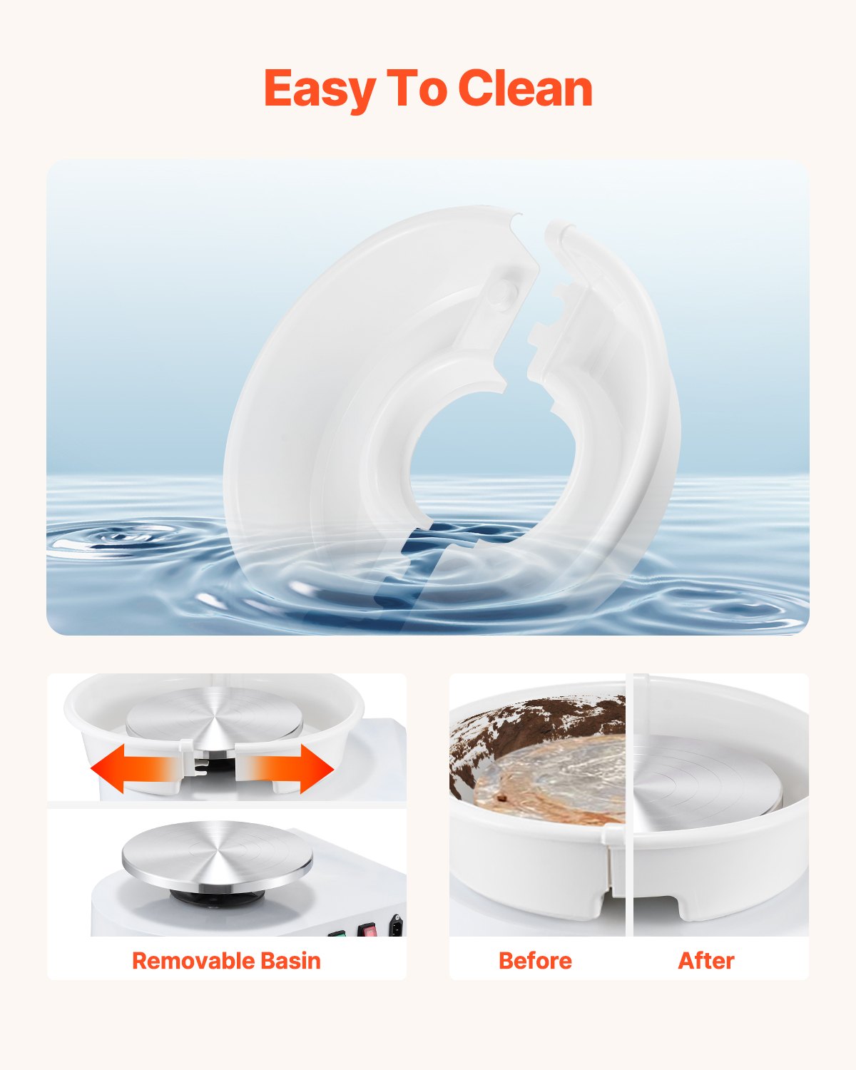 VEVOR Tornio per Ceramica, Macchina per la Formatura di Ruote in Ceramica da 28 cm, Velocità Regolabile da 60 a 300 giri/min, Pedale, Gamba di Sollevamento Regolabile, Vasca Rimovibile, Bianco