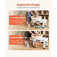 VEVOR Tornio per Ceramica 35 cm Velocità Regolabile 60-300 giri/min Bianco