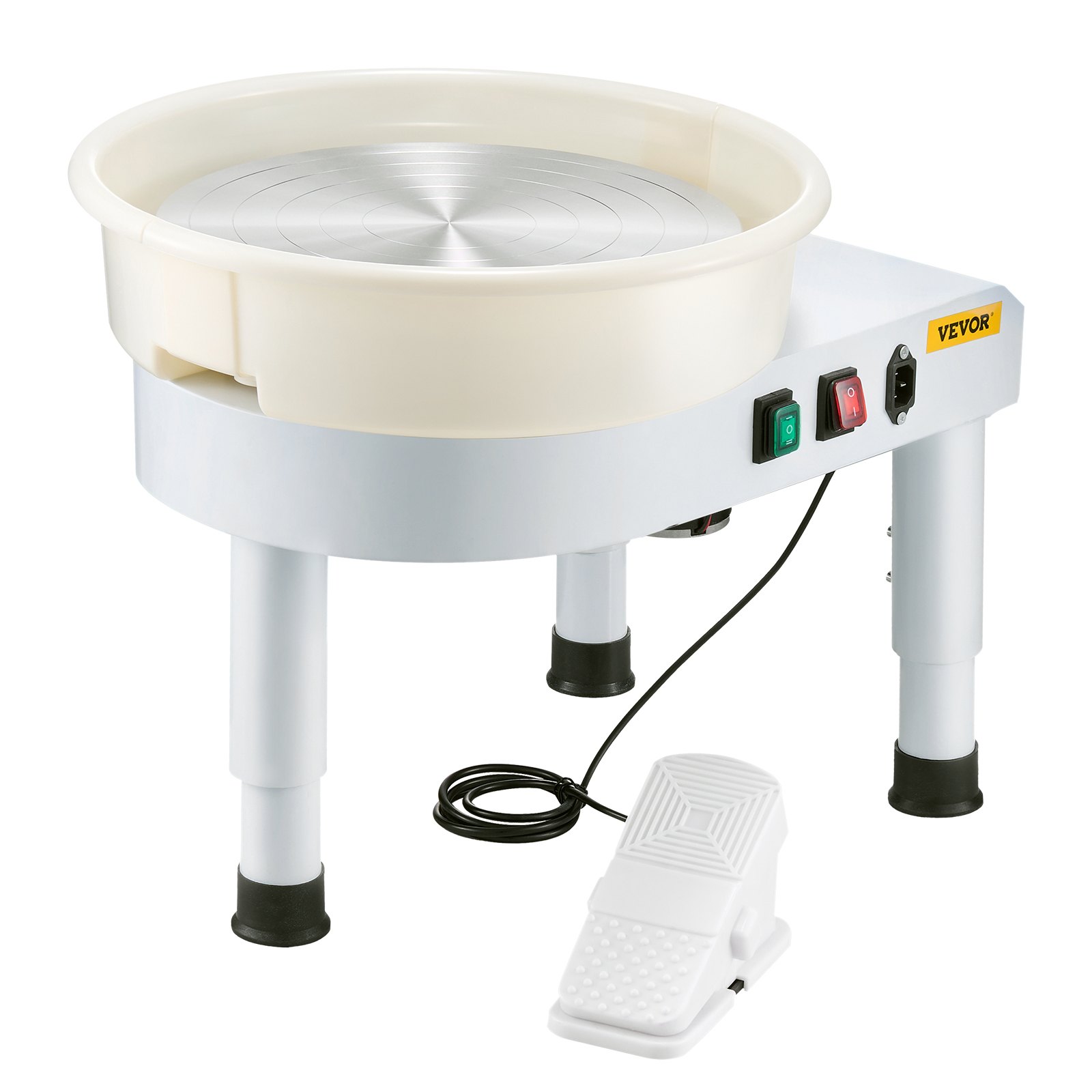 VEVOR Tornio per Ceramica, Macchina per la Formatura di Ceramiche da 35 cm, Velocità da 60 a 300 giri/min, con Accessori Pedale, Gamba di Sollevamento Regolabile, Vasca Rimovibile, Bianco