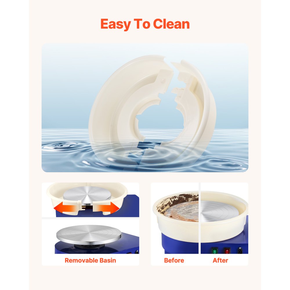 VEVOR Tornio per Ceramica da 35 cm Macchina per Formatura di Ceramiche, Velocità Regolabile da 60 a 300 giri/min Pedale, Gamba di Sollevamento Regolabile, Vasca Rimovibile, per Lavori Artistici, Blu
