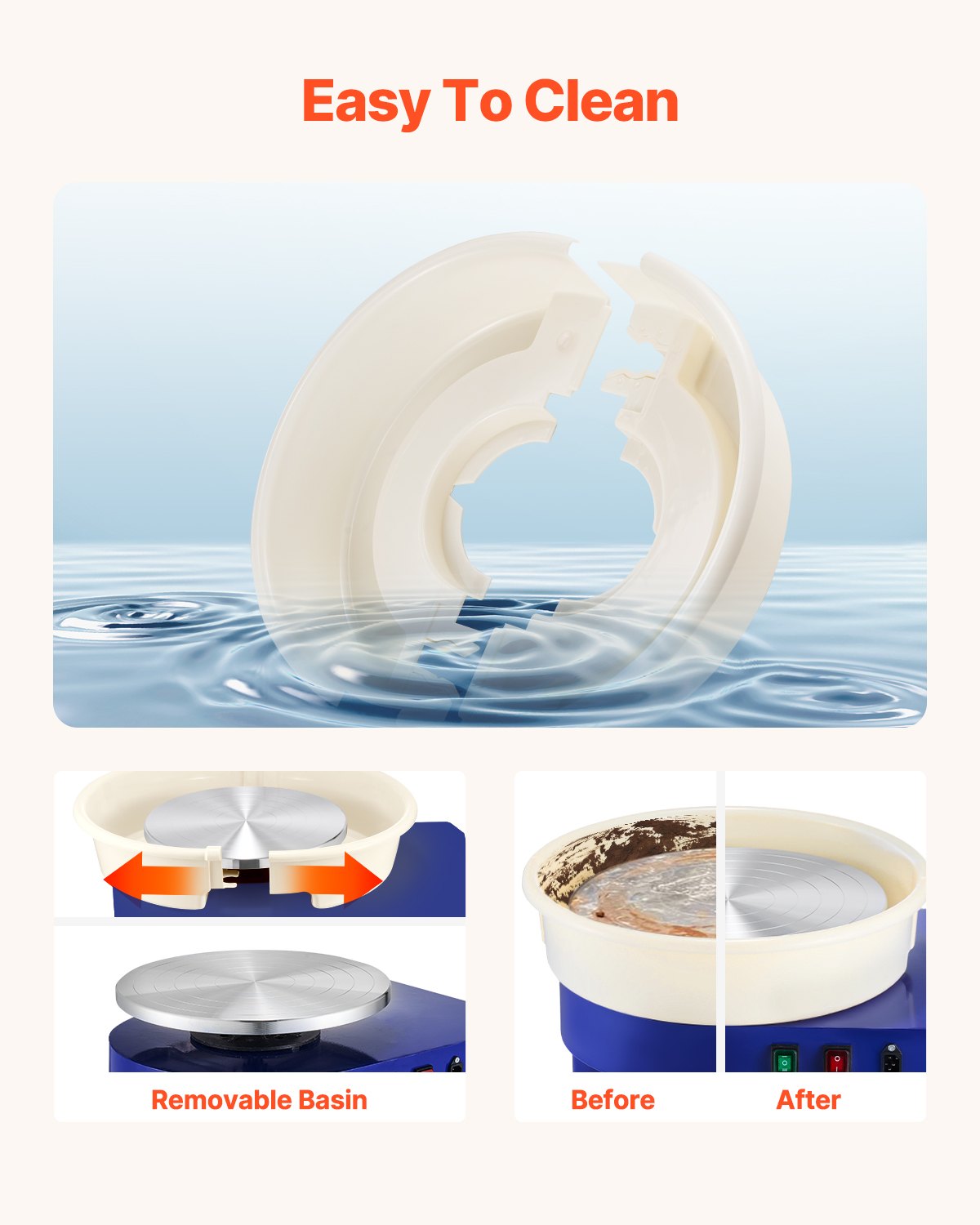 VEVOR Tornio per Ceramica da 35 cm Macchina per Formatura di Ceramiche, Velocità Regolabile da 60 a 300 giri/min Pedale, Gamba di Sollevamento Regolabile, Vasca Rimovibile, per Lavori Artistici, Blu