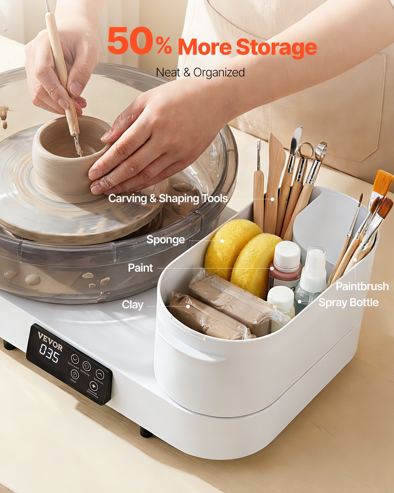 VEVOR Pottery Wheel for Adults, 36 and 28 cm Turntables, 450W Electric Table Top Pottery Wheel with Foot Pedal, 30-300 RPM Adjustable Speed, Aluminum Body, for Beginners, DIY Clay Art Craft, White