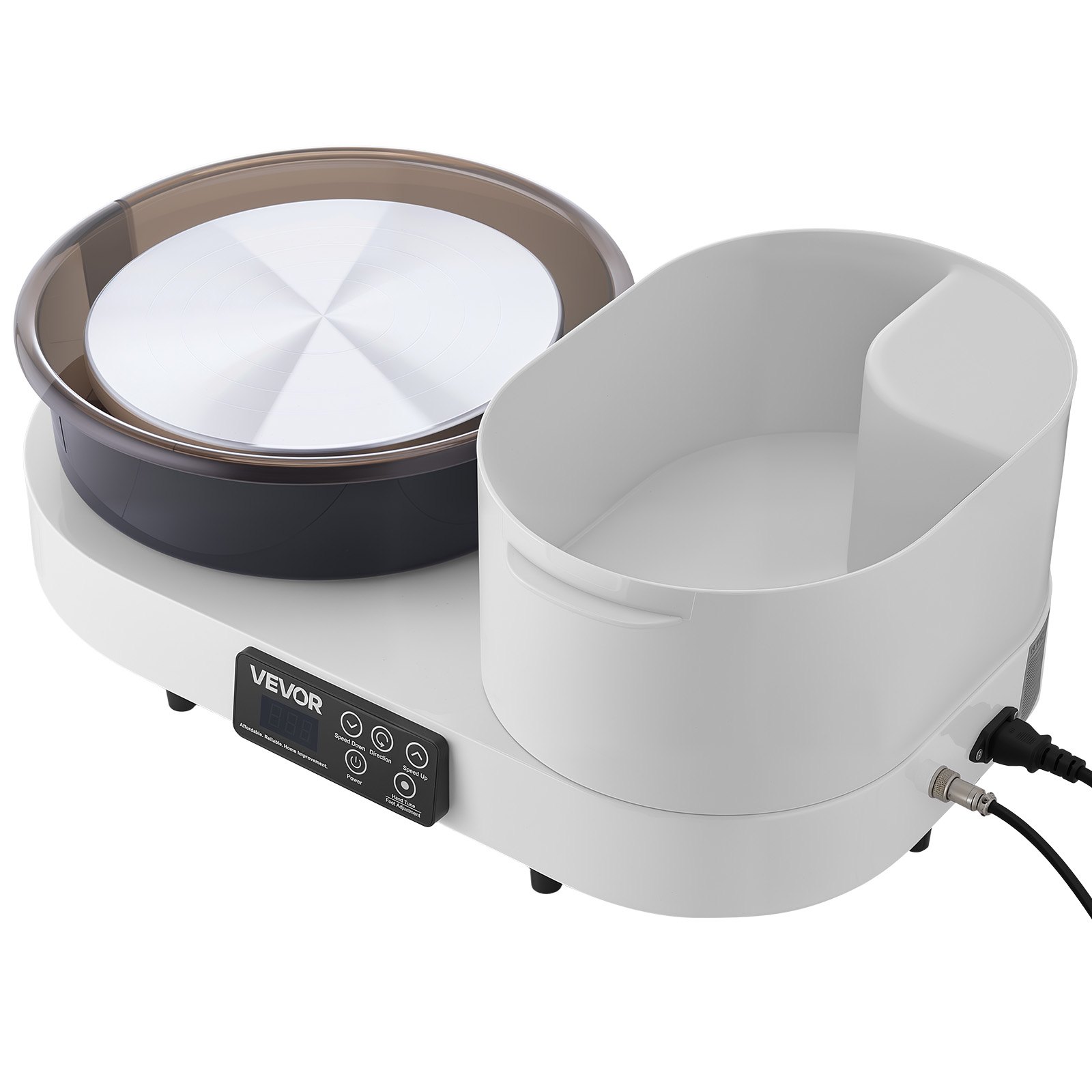 VEVOR Tornio Ceramica da Banco Elettrico Bianco 450W con Pedale, Piatto Girevole in Alluminio da 28cm, Velocità Regolabile da 30 a 300 giri/min, per Artigianato Fai Da Te Lavorazione Creta Argilla