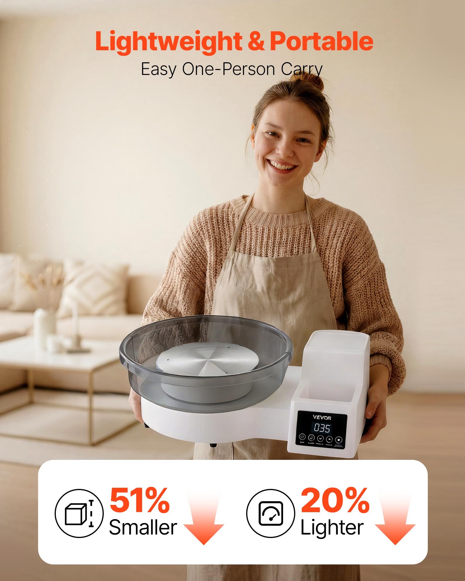 VEVOR Pottery Wheel for Adults, 28 cm Aluminum Turntable, 450W Electric Table Top Pottery Wheel with Foot Pedal, 30-300 RPM Adjustable Speed, Detachable Basin, for Beginners, DIY Clay Art Craft, White