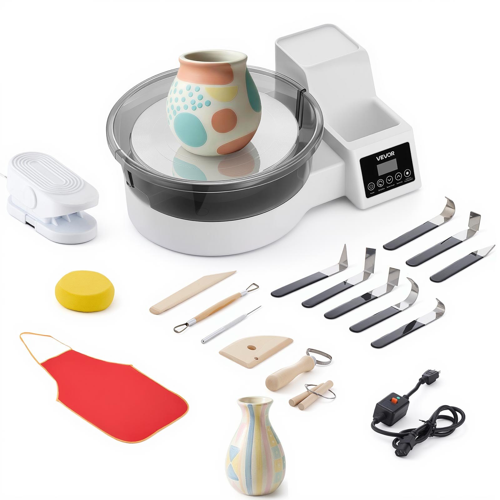 VEVOR Pottery Wheel for Adults, 28 cm Aluminum Turntable, 450W Electric Table Top Pottery Wheel with Foot Pedal, 30-300 RPM Adjustable Speed, Detachable Basin, for Beginners, DIY Clay Art Craft, White